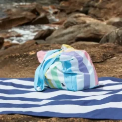 Strand- / Tragetasche Unicorn mit Innentasche - faltbar, pastell bunt gestreift