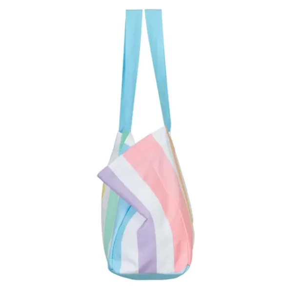Strand- / Tragetasche Unicorn mit Innentasche - faltbar, pastell bunt gestreift