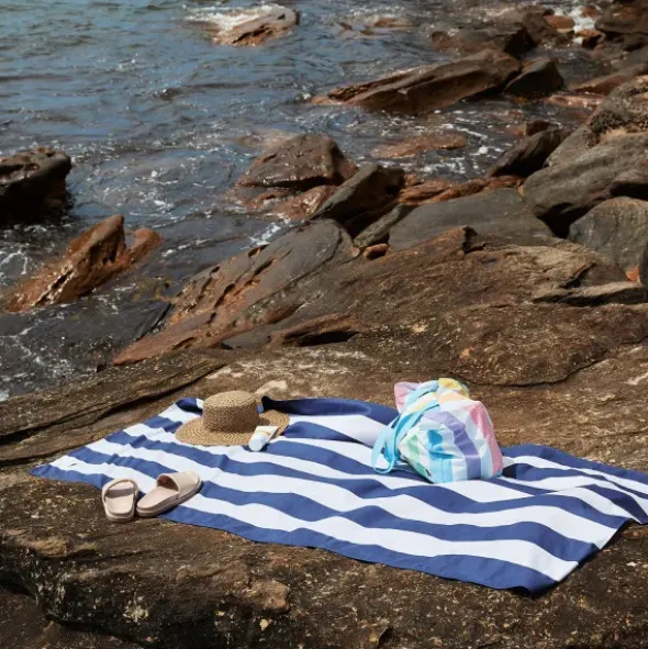 Strand- / Tragetasche Unicorn mit Innentasche - faltbar, pastell bunt gestreift