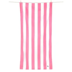 Strand- und Badetuch pink-weiß gestreift - XL Handtuch 200 x 90 cm mit Beutel, schnelltrocknend & leicht