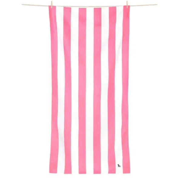 Strand- und Badetuch pink-weiß gestreift - XL Handtuch 200 x 90 cm mit Beutel, schnelltrocknend & leicht