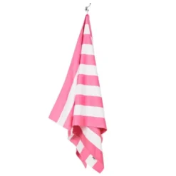 Strand- und Badetuch pink-weiß gestreift - XL Handtuch 200 x 90 cm mit Beutel, schnelltrocknend & leicht