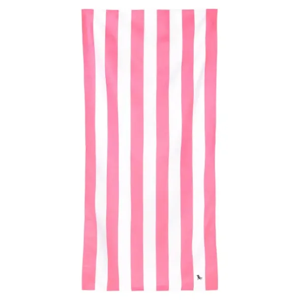 Strand- und Badetuch pink-weiß gestreift - XL Handtuch 200 x 90 cm mit Beutel, schnelltrocknend & leicht