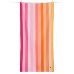 Strand- und Badetuch rosa-orange gestreift - XL Handtuch 200 x 90 cm mit Beutel, schnelltrocknend & leicht
