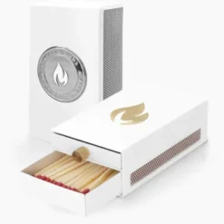 Streichholzbox Metall mit Schublade & Zündhölzer groß - MATCHBOX weiß