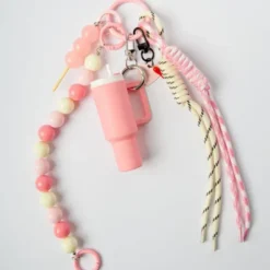 Taschenanhänger rosa Trinkbecher – Anhänger mit abnehmbaren Charms