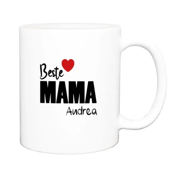 Tasse BESTE MAMA mit Name + Herz rot, personalisiert