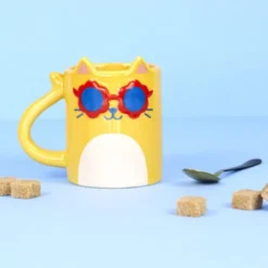 Tasse COOL CAT gelb - Keramiktasse Katze mit Sonnenbrille