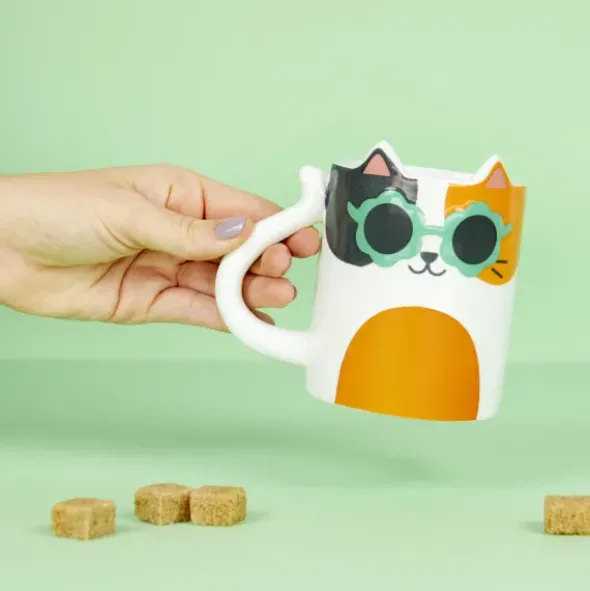Tasse COOL CAT weiß - Keramiktasse Katze mit Sonnenbrille