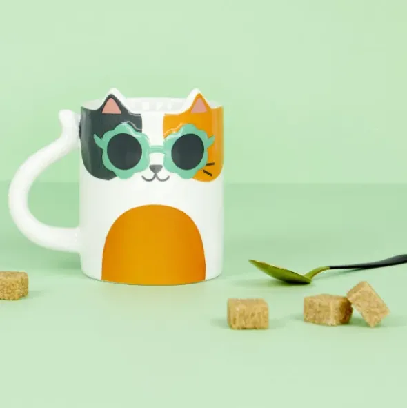 Tasse COOL CAT weiß - Keramiktasse Katze mit Sonnenbrille