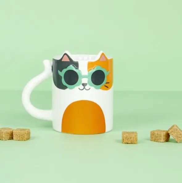 Tasse COOL CAT weiß - Keramiktasse Katze mit Sonnenbrille