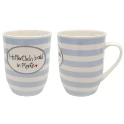 Tasse 0,5 l Hoffentlich bald in Rente - blau gestreift