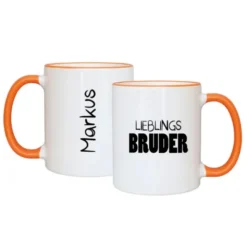 Tasse LIEBLINGSBRUDER mit Name, orange