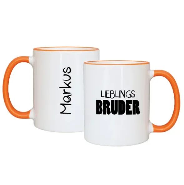 Tasse LIEBLINGSBRUDER mit Name, orange