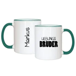 Tasse LIEBLINGSBRUDER mit Name, dunkelgrün