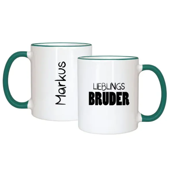 Tasse LIEBLINGSBRUDER mit Name, dunkelgrün