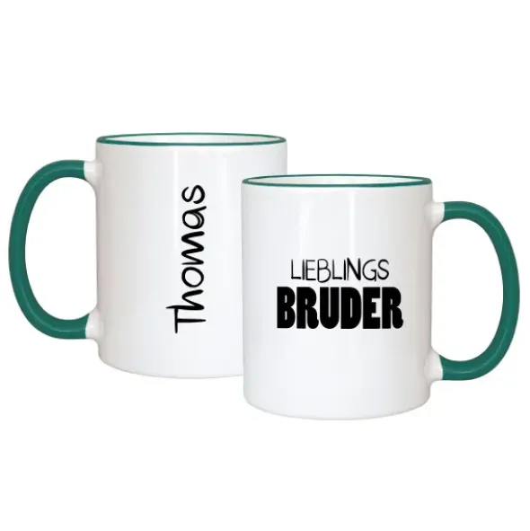 Tasse LIEBLINGSBRUDER mit Name, dunkelgrün