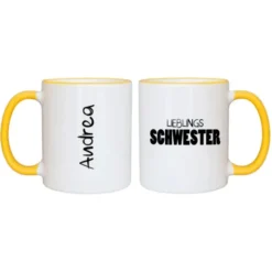 Tasse LIEBLINGSSCHWESTER mit Name, gelb