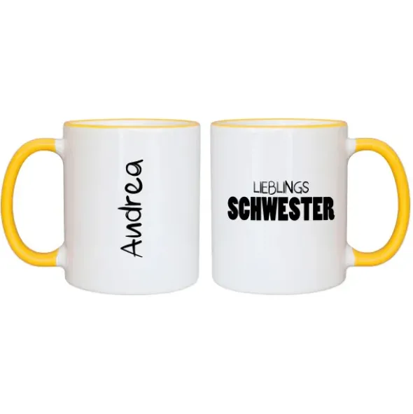 Tasse LIEBLINGSSCHWESTER mit Name, gelb