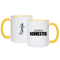 Tasse LIEBLINGSSCHWESTER mit Name, gelb
