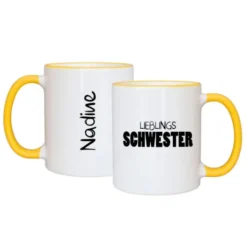 Tasse LIEBLINGSSCHWESTER mit Name, gelb