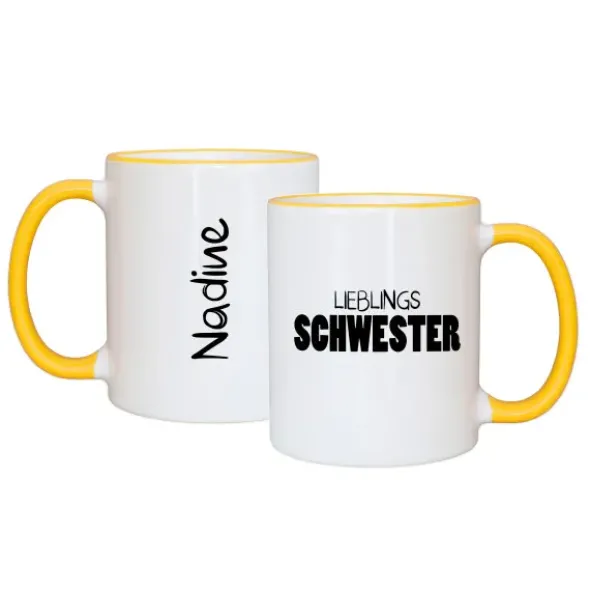 Tasse LIEBLINGSSCHWESTER mit Name, gelb