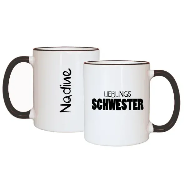 Tasse LIEBLINGSSCHWESTER mit Name, schwarz