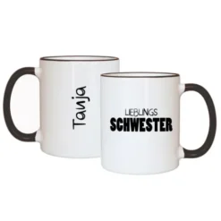 Tasse LIEBLINGSSCHWESTER mit Name, schwarz