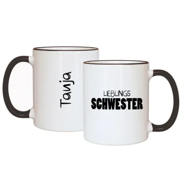 Tasse LIEBLINGSSCHWESTER mit Name, schwarz