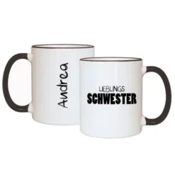 Tasse LIEBLINGSSCHWESTER mit Name, schwarz