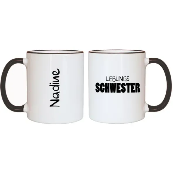 Tasse LIEBLINGSSCHWESTER mit Name, schwarz