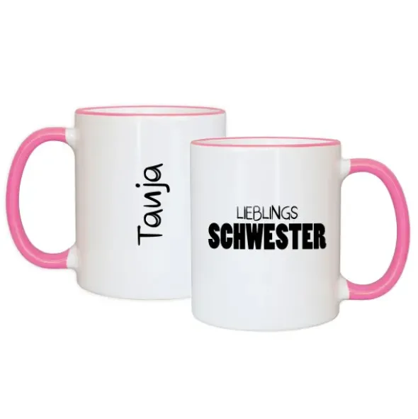 Tasse LIEBLINGSSCHWESTER mit Name, rosa
