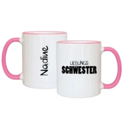 Tasse LIEBLINGSSCHWESTER mit Name, rosa