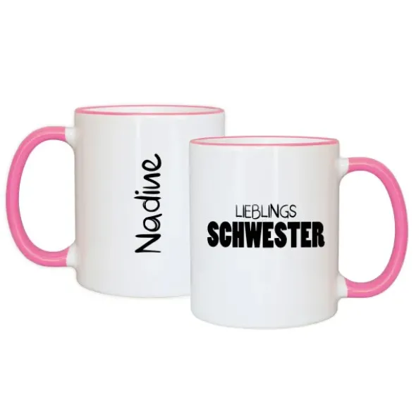 Tasse LIEBLINGSSCHWESTER mit Name, rosa