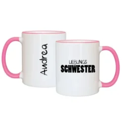 Tasse LIEBLINGSSCHWESTER mit Name, rosa