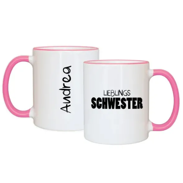 Tasse LIEBLINGSSCHWESTER mit Name, rosa