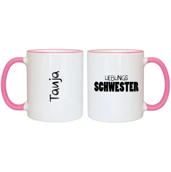 Tasse LIEBLINGSSCHWESTER mit Name, rosa
