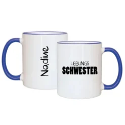 Tasse LIEBLINGSSCHWESTER mit Name, dunkelblau