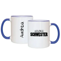 Tasse LIEBLINGSSCHWESTER mit Name, dunkelblau
