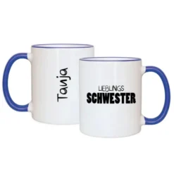 Tasse LIEBLINGSSCHWESTER mit Name, dunkelblau