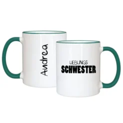 Tasse LIEBLINGSSCHWESTER mit Name, dunkelgrün