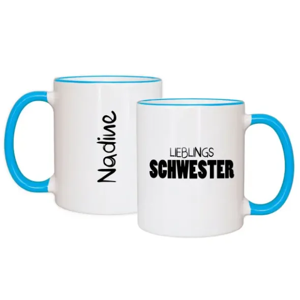 Tasse LIEBLINGSSCHWESTER mit Name, hellblau