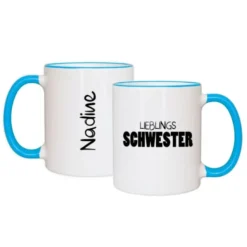 Tasse LIEBLINGSSCHWESTER mit Name, hellblau