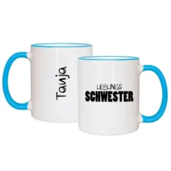 Tasse LIEBLINGSSCHWESTER mit Name, hellblau
