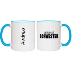 Tasse LIEBLINGSSCHWESTER mit Name, hellblau