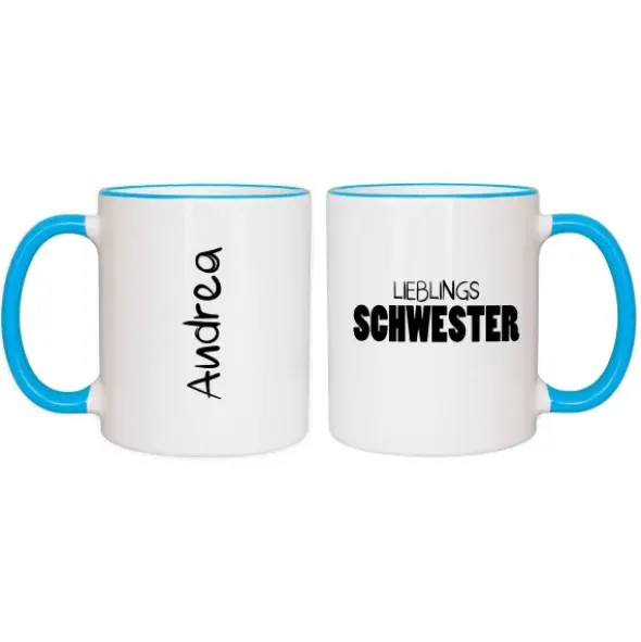 Tasse LIEBLINGSSCHWESTER mit Name, hellblau
