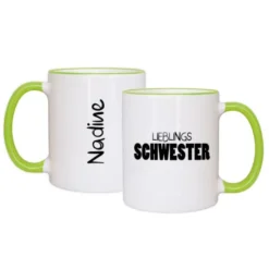 Tasse LIEBLINGSSCHWESTER mit Name, hellgrün