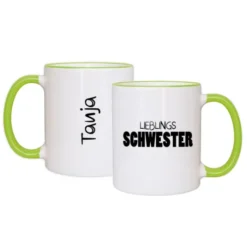 Tasse LIEBLINGSSCHWESTER mit Name, hellgrün