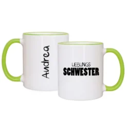 Tasse LIEBLINGSSCHWESTER mit Name, hellgrün
