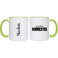 Tasse LIEBLINGSSCHWESTER mit Name, hellgrün